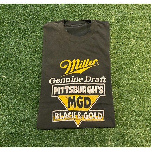 Vintage Miller Genuine Draft MGD Pittsburgh Black Gold Steelers t-shirt large - Picture 1 of 10